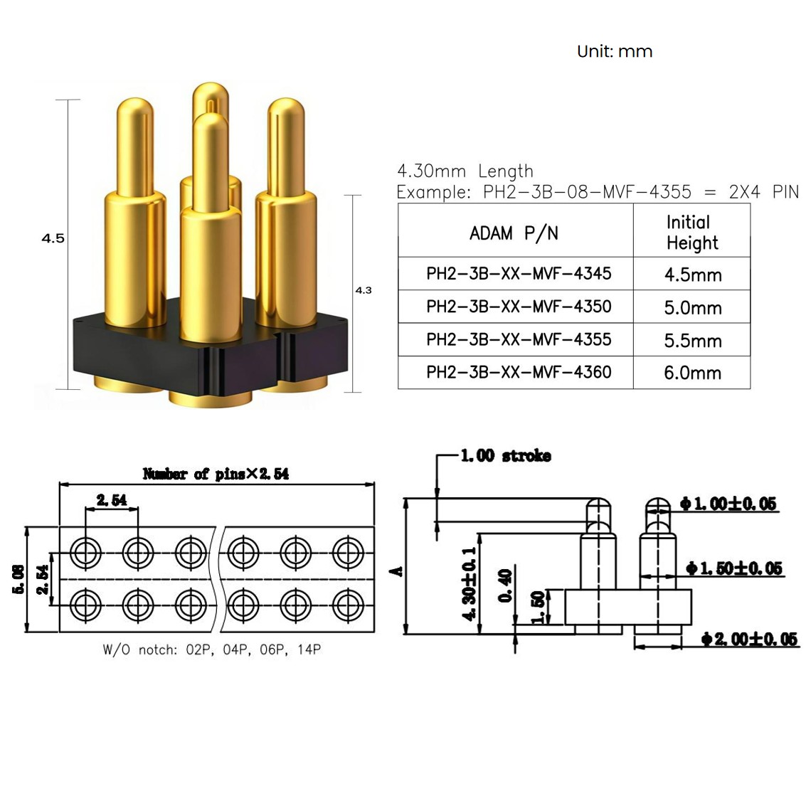 Conector de montaje de PCB cargado por resorte Metabee, pin 2×3, doble fila, altura 4.5mm, SMT, paso de 2.54mm